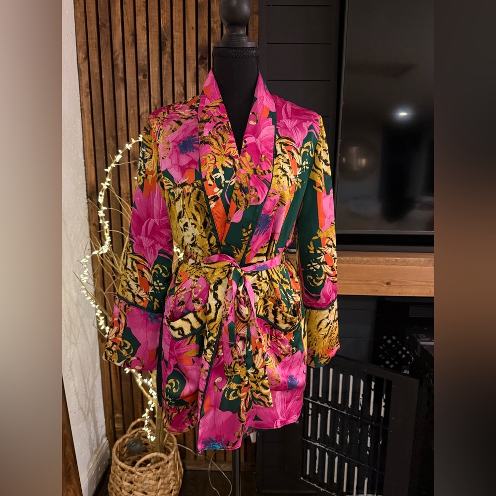 Pink Satin Robe with Green Accents